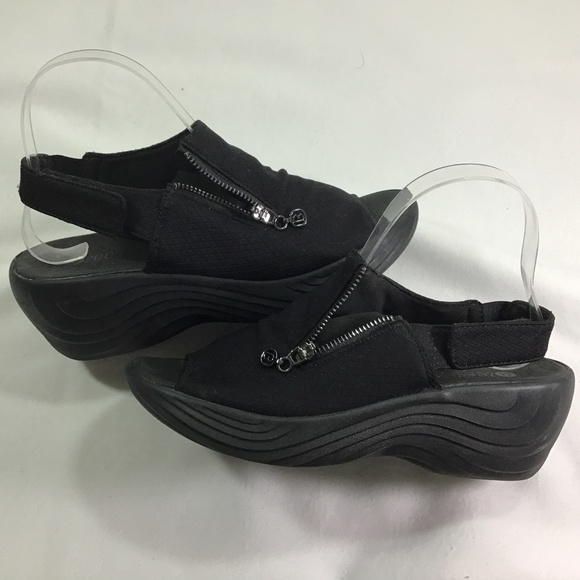 BZees Zipline Black Slingback Wedge Sandals Shoes Bzees Zipline